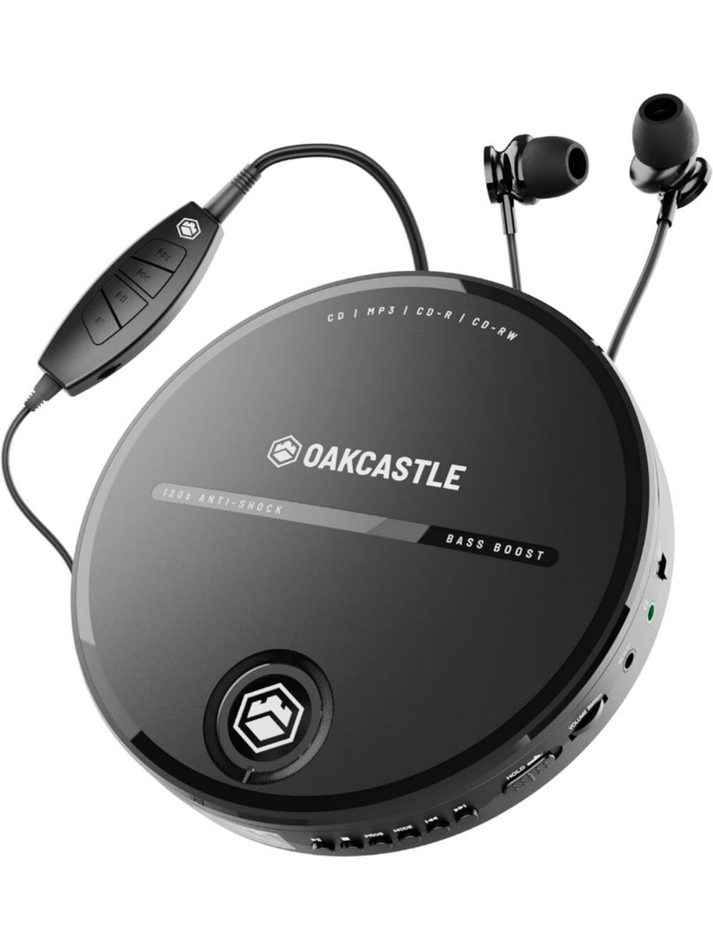 Portable CD Player with Earphones | 7-Hour Battery, AUX Compatible, Bass Boost